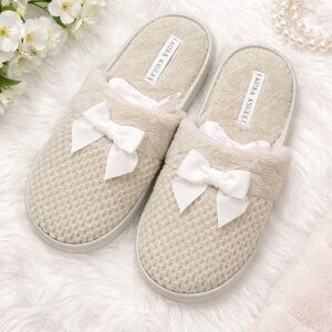 Laura Ashley Cream Slippers with White Bows